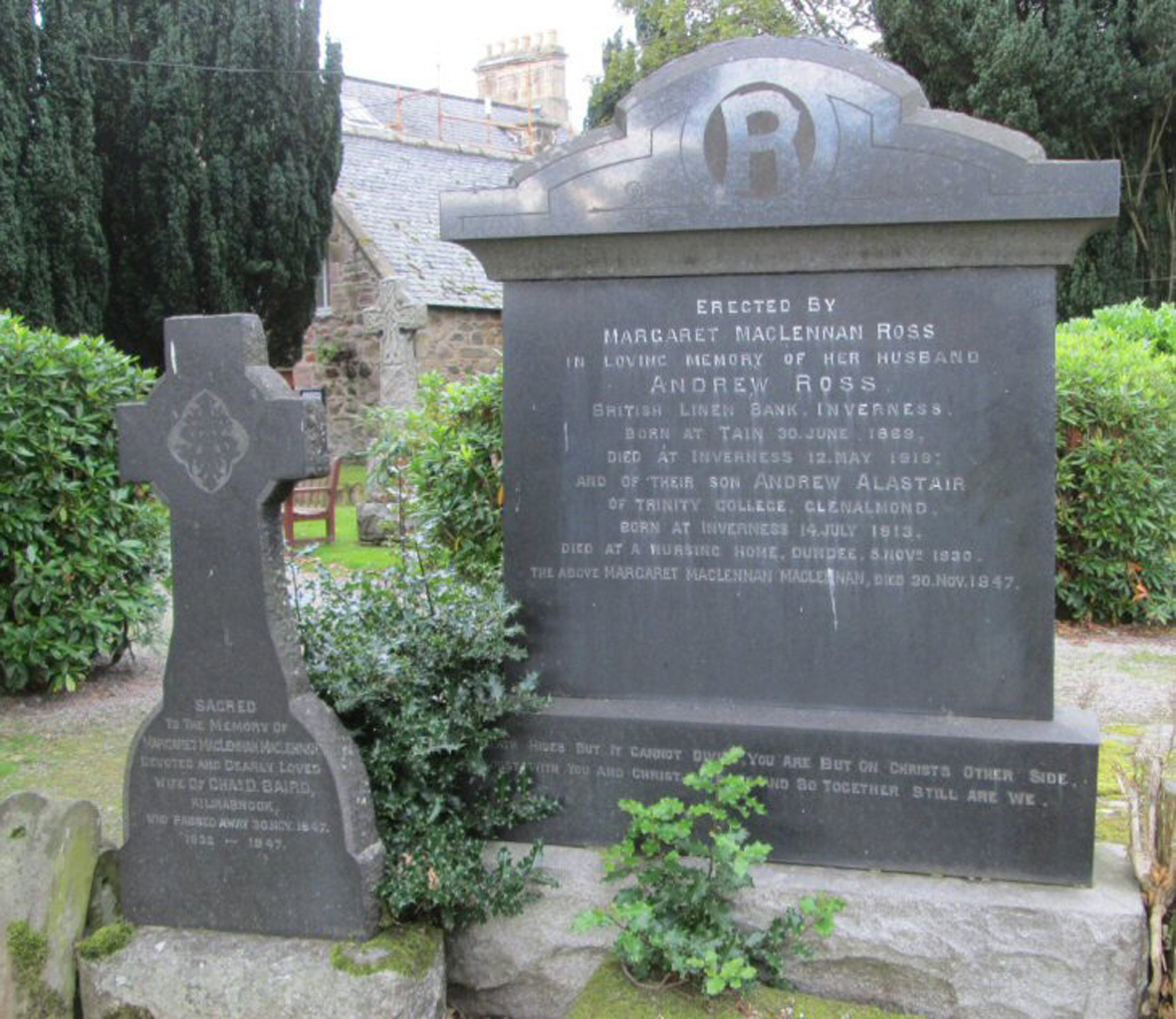 Photo of headstones/Margaret MacLennan (Baird) died 1947 MI Tain St Duthus Old